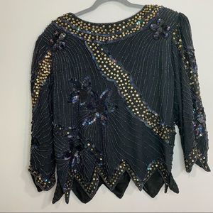 Anjali Jain long sleeve sequin/beaded top